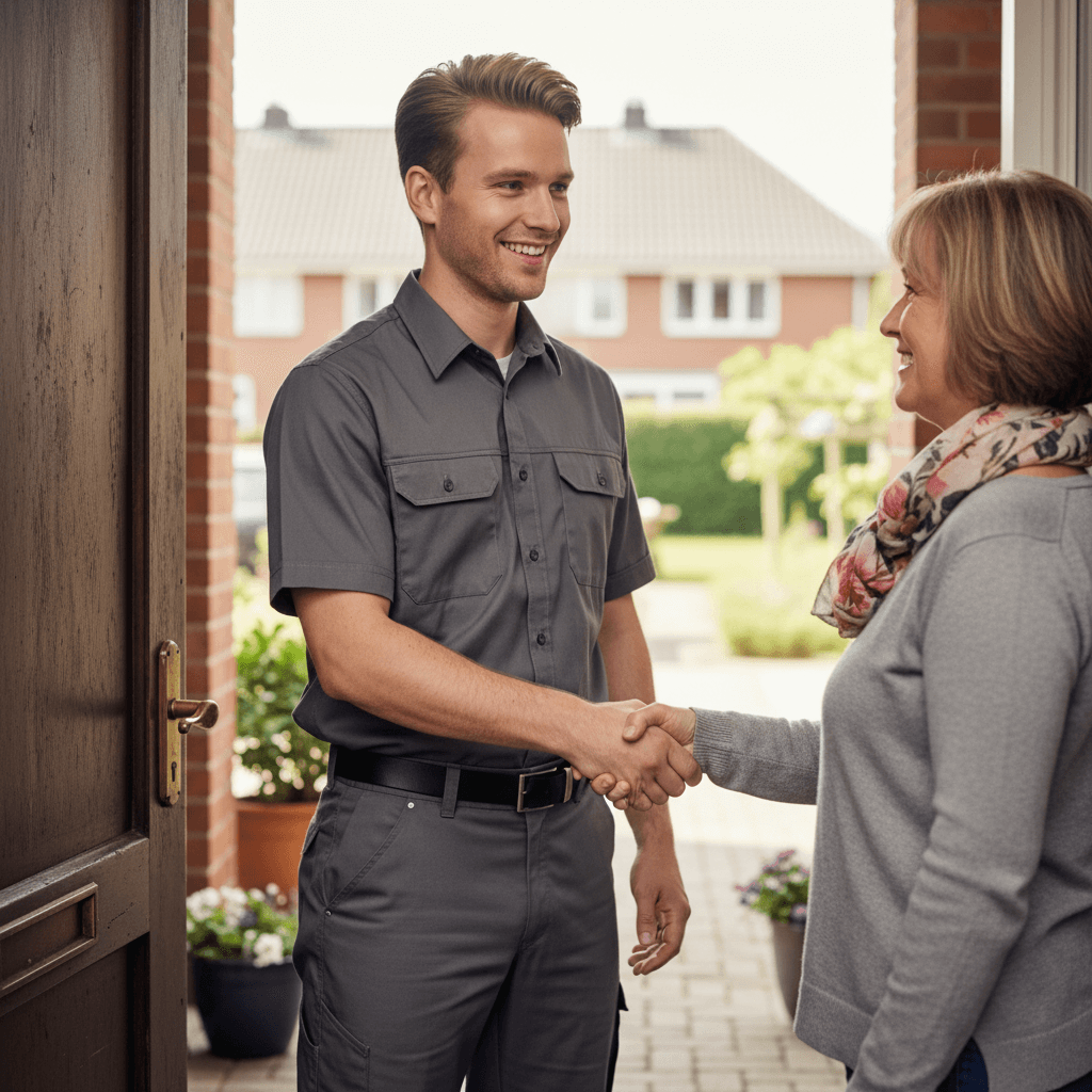 Freundlicher Schädlingsbekämpfer Techniker im Gespräch