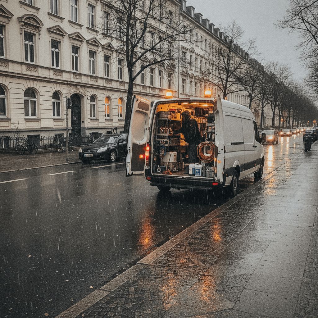 Servicefahrzeug für Notfall Kammerjäger für Ratten Einsatz in deutscher Wohnsiedlung